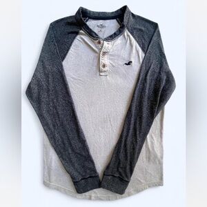Hollister Men's Two-Tone Gray tan Long Sleeve Henley dadcore summer outdoor M